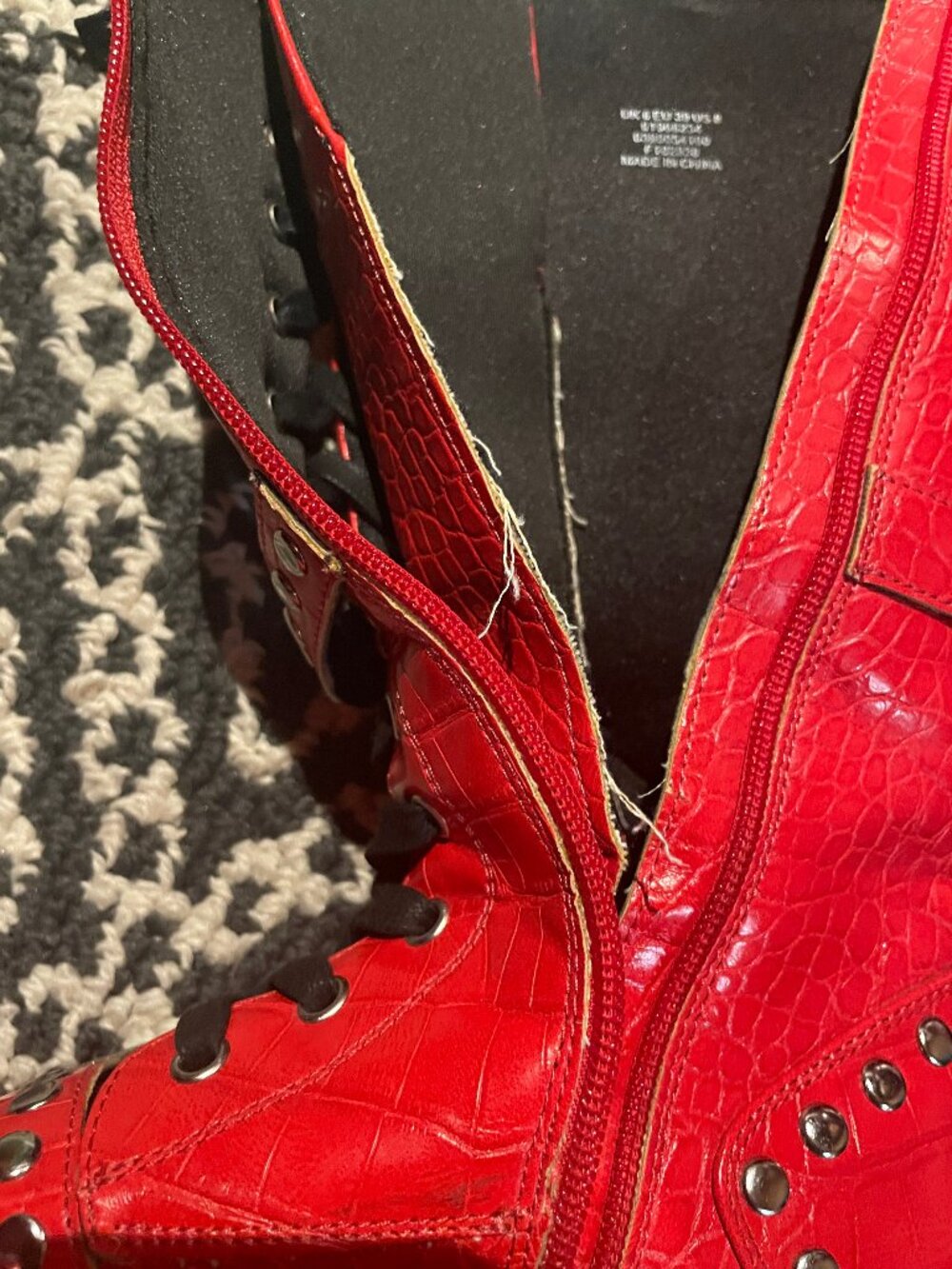 ASOS red studded combat boot 8 - Picture 11 of 13